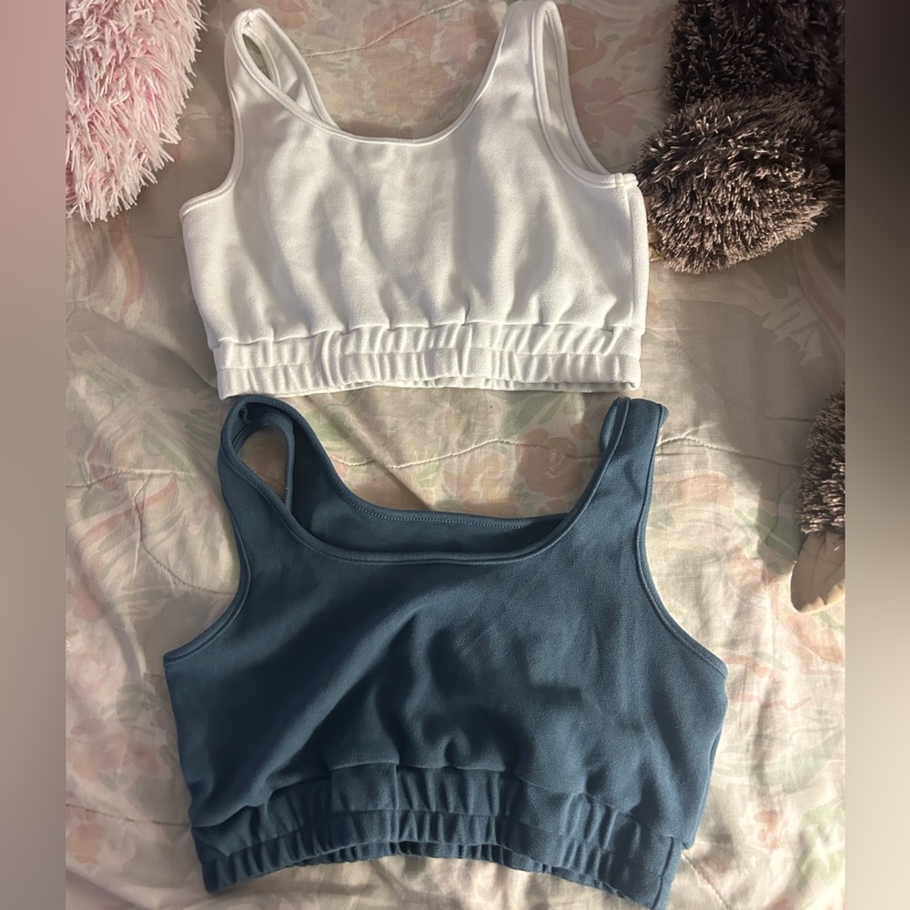 navy blue and white lounge tops